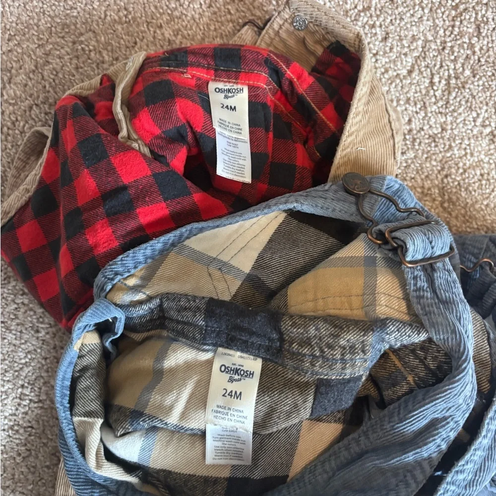 Bundle of 2 OshKosh B'gosh Corduroy Neutral Kids Overalls - Tan and Blue